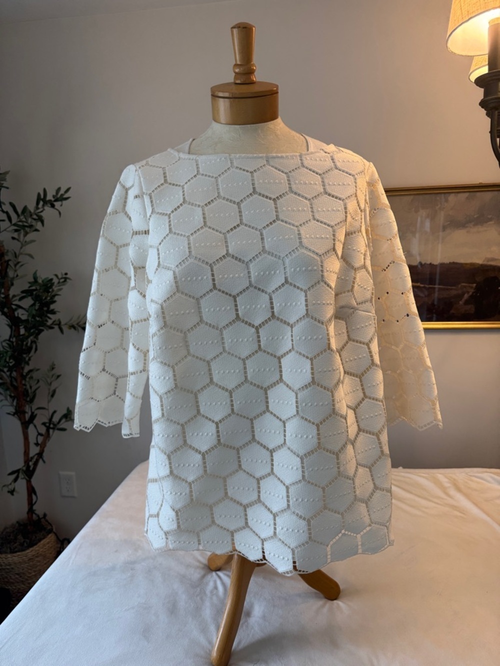 Talbots Cream Crochet Hexagon Lace Blouse - Picture 1 of 12